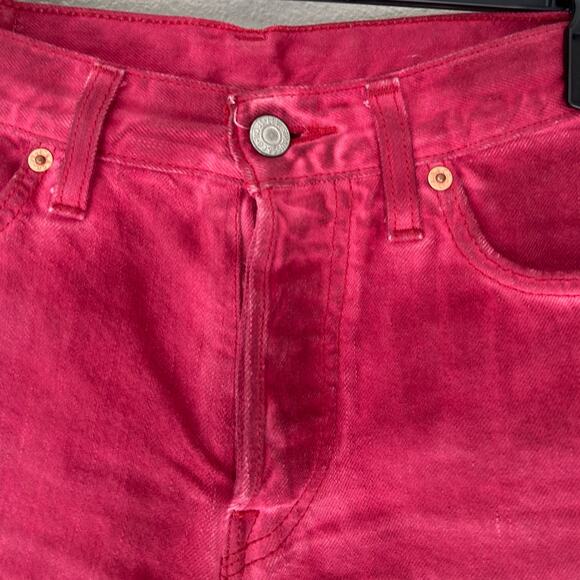 Levi’s 501 cut off distressed cut off cheeky red denim button fly grunge 0 / 25 - Picture 3 of 11